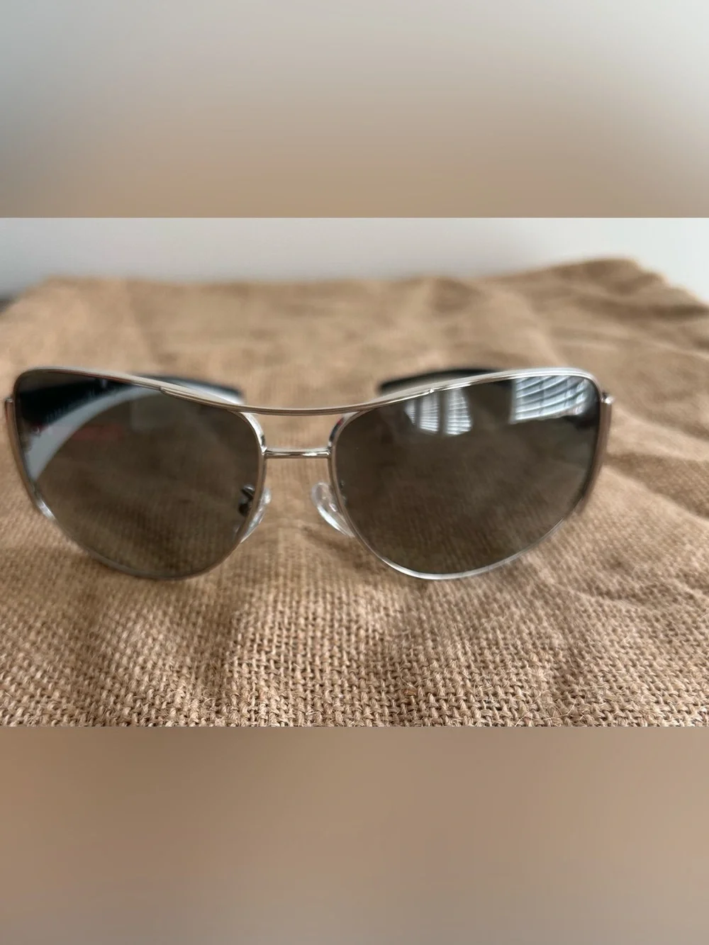 Prada Silver Framed Aviator Sunglasses with Gray Lenses SPR 85G64*14 6BA-3M1 115